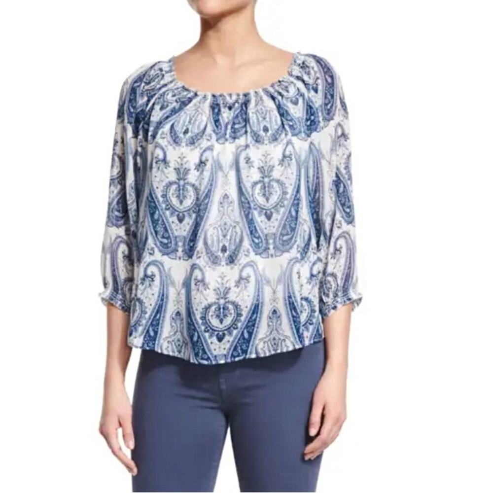 Joie Paisley Silk Smocked Neck Lightweight Flowy Boho Blouse Size XS